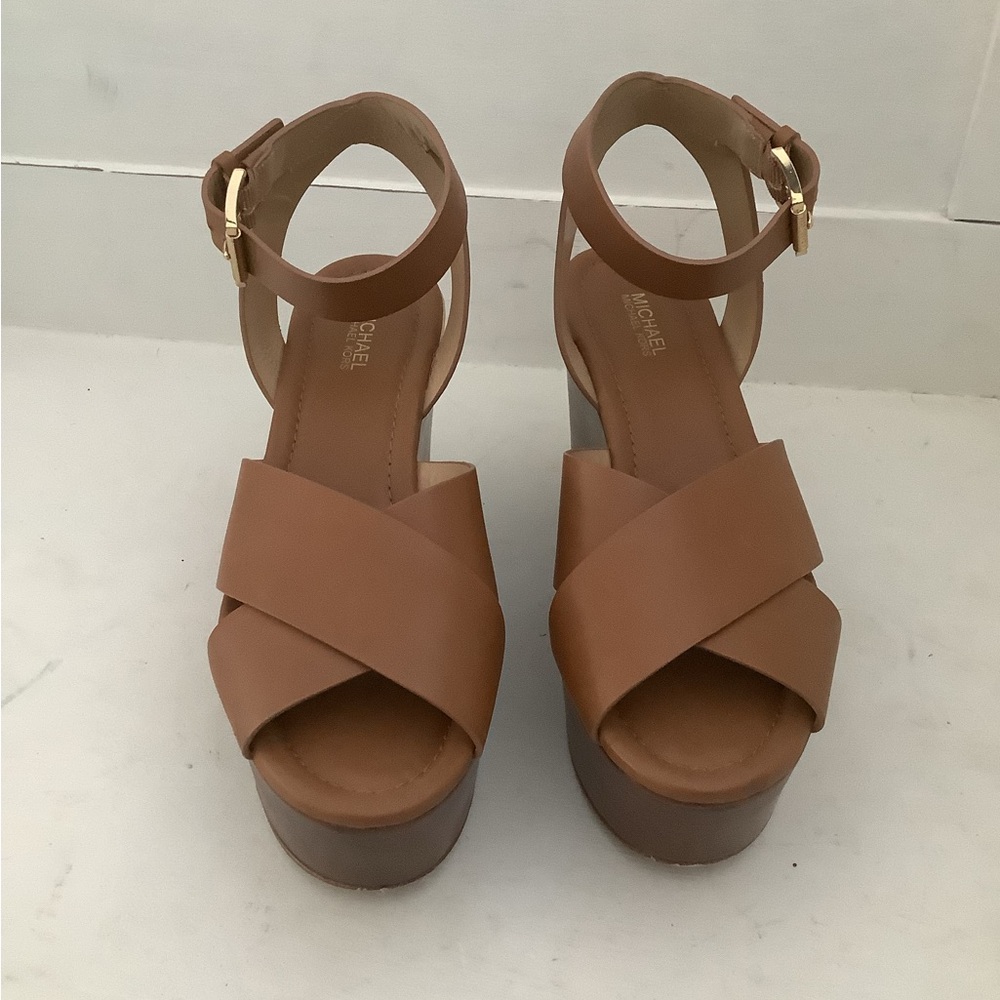 Michael Kors Wedges, Size 6, Tan Leather Platform Sandals